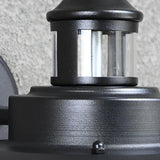 Modern Nautical Black Outdoor Wall Sconce with Seeded Glass and Metal Cage for Porch