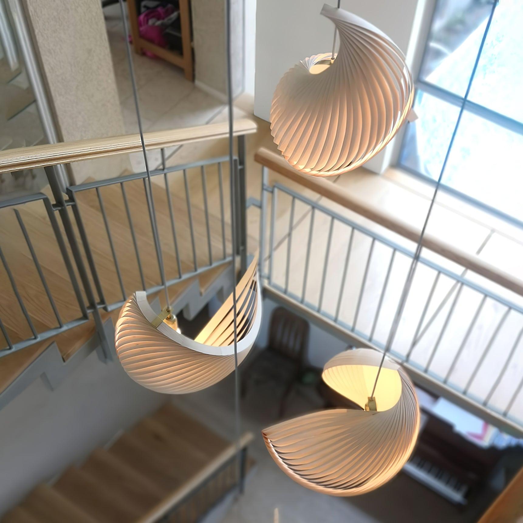 Modern Nautilus Shell Wooden Pendant Lamp Organic Spiral Coastal Hanging Light