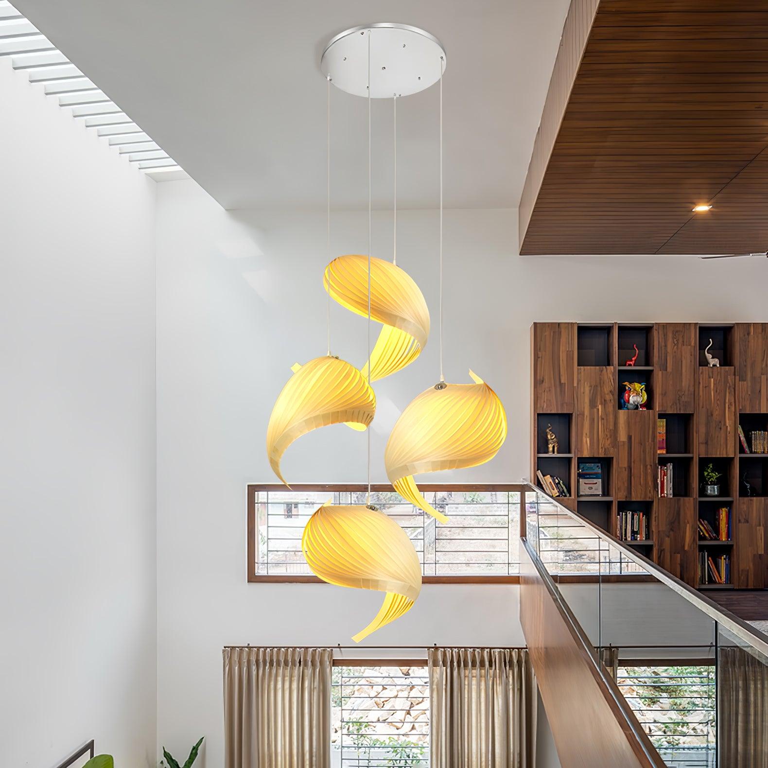 Modern Nautilus Shell Wooden Pendant Lamp Organic Spiral Coastal Hanging Light