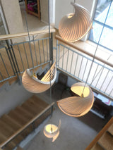 Modern Nautilus Shell Wooden Pendant Lamp Organic Spiral Coastal Hanging Light