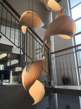 Modern Nautilus Shell Wooden Pendant Lamp Organic Spiral Coastal Hanging Light