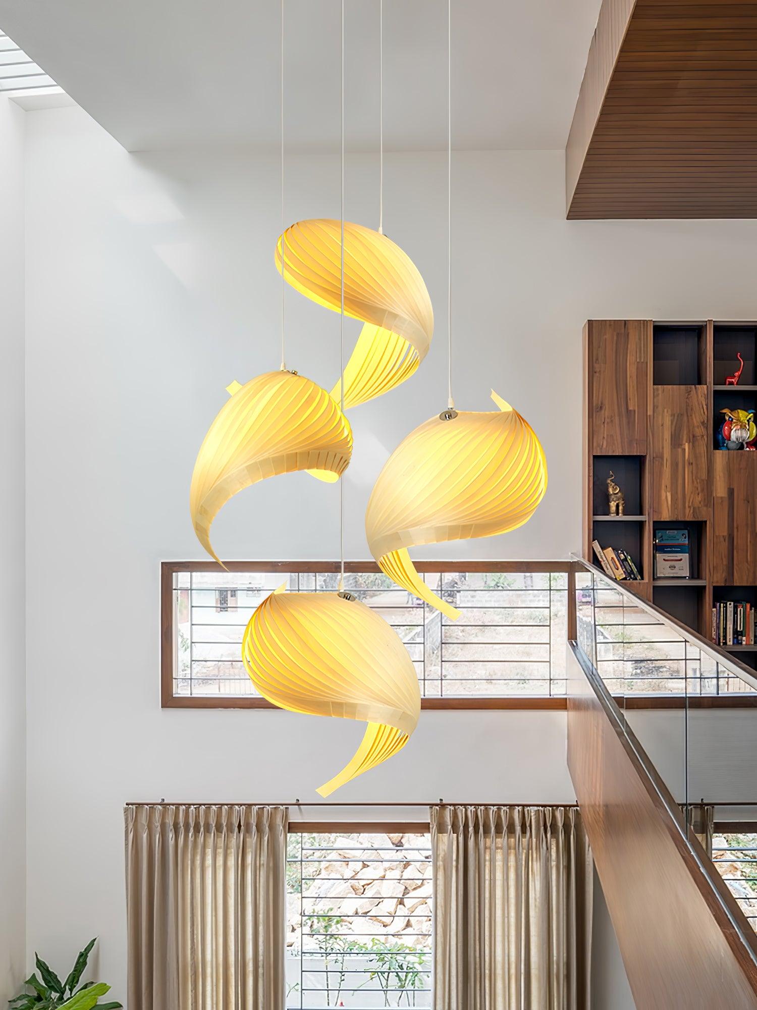 Modern Nautilus Shell Wooden Pendant Lamp Organic Spiral Coastal Hanging Light
