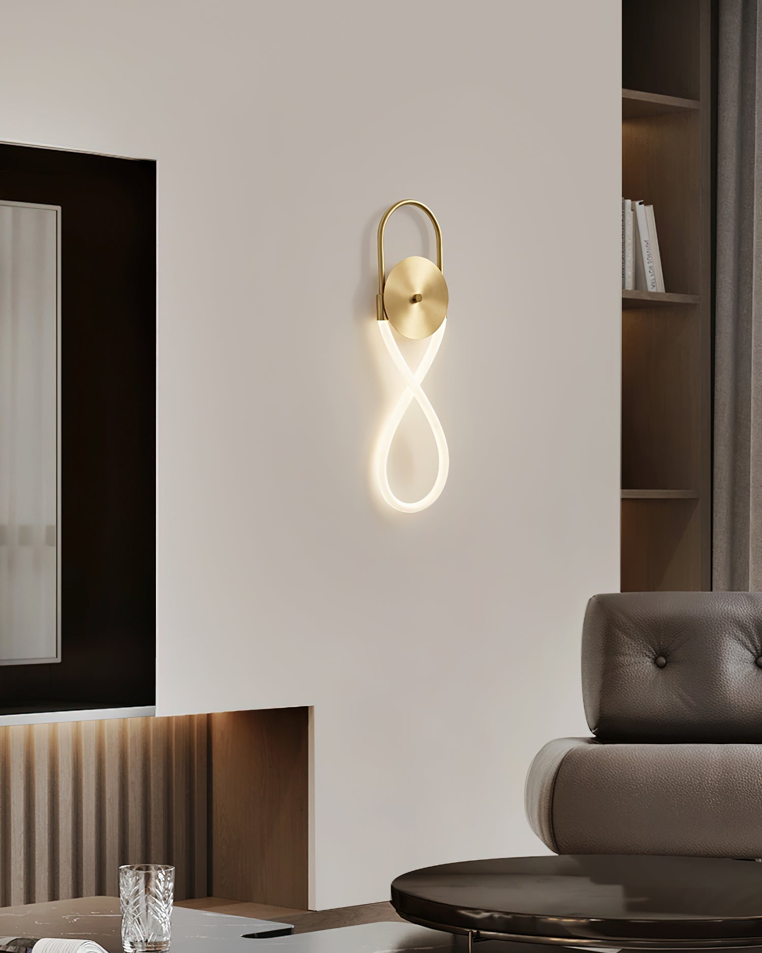 Modern Necklace Loop Brass Wall Lamp Integrated LED Minimalist Indoor Sconce Lighting