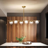 Modern Nordic 6 Light Glass Globe LED Chandelier Metal Island Light Fixture for Living Room