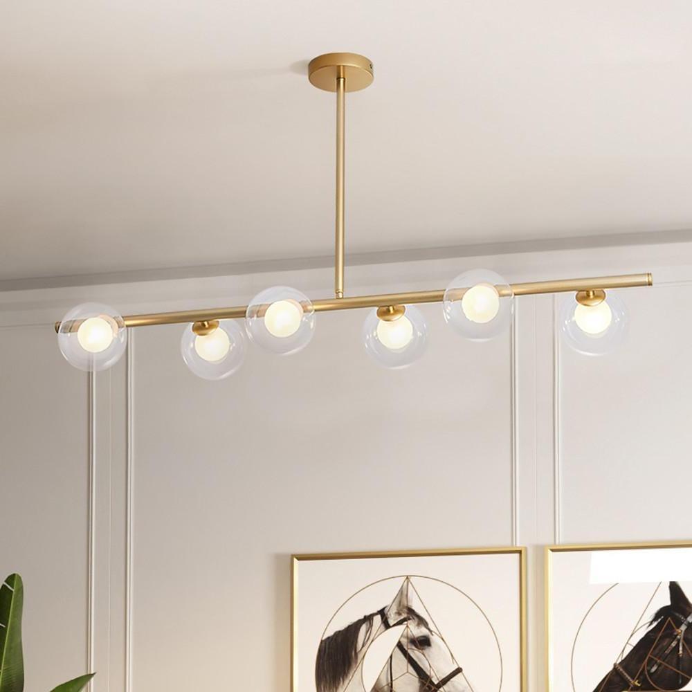 Modern Nordic 6 Light Glass Globe LED Chandelier Metal Island Light Fixture for Living Room