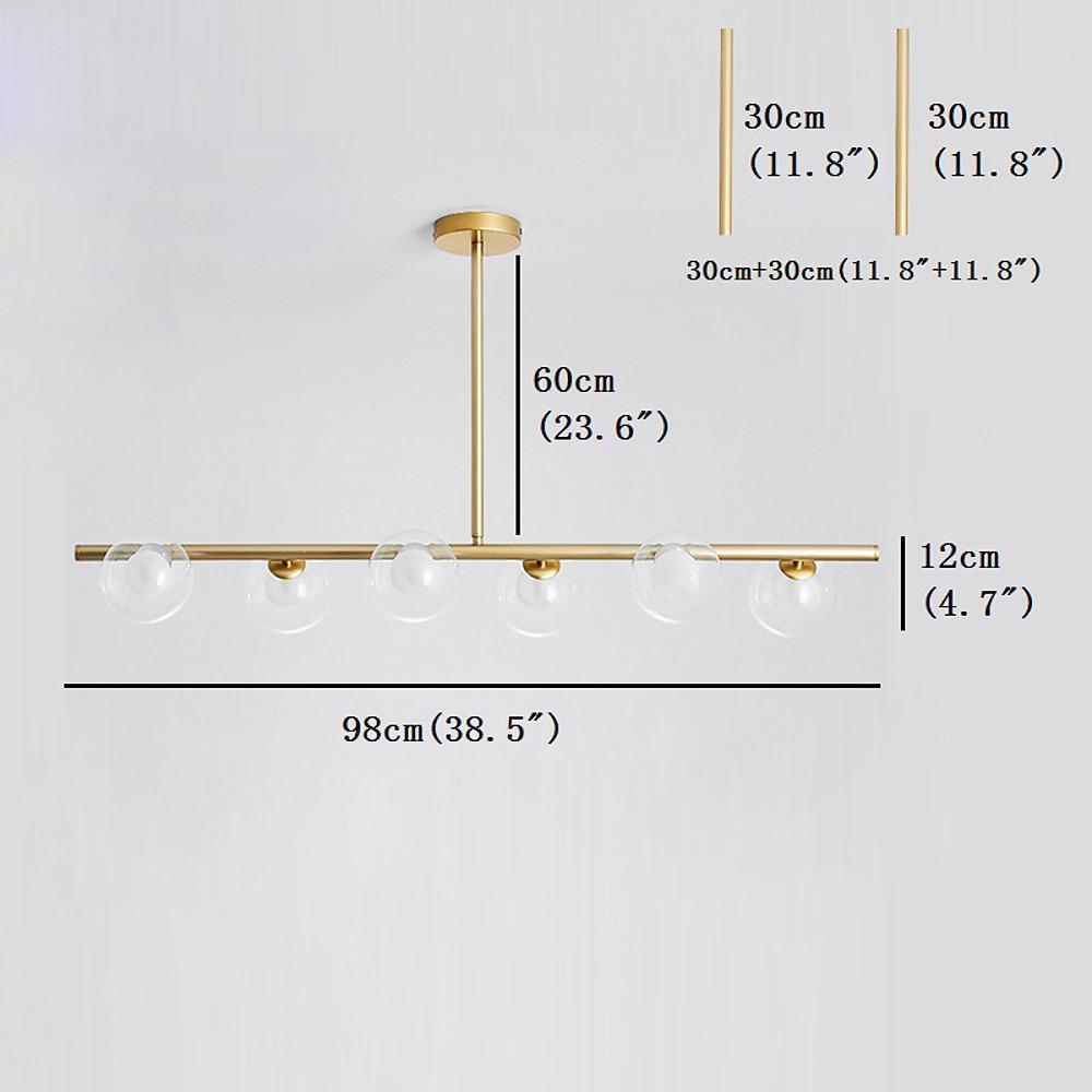Modern Nordic 6 Light Glass Globe LED Chandelier Metal Island Light Fixture for Living Room