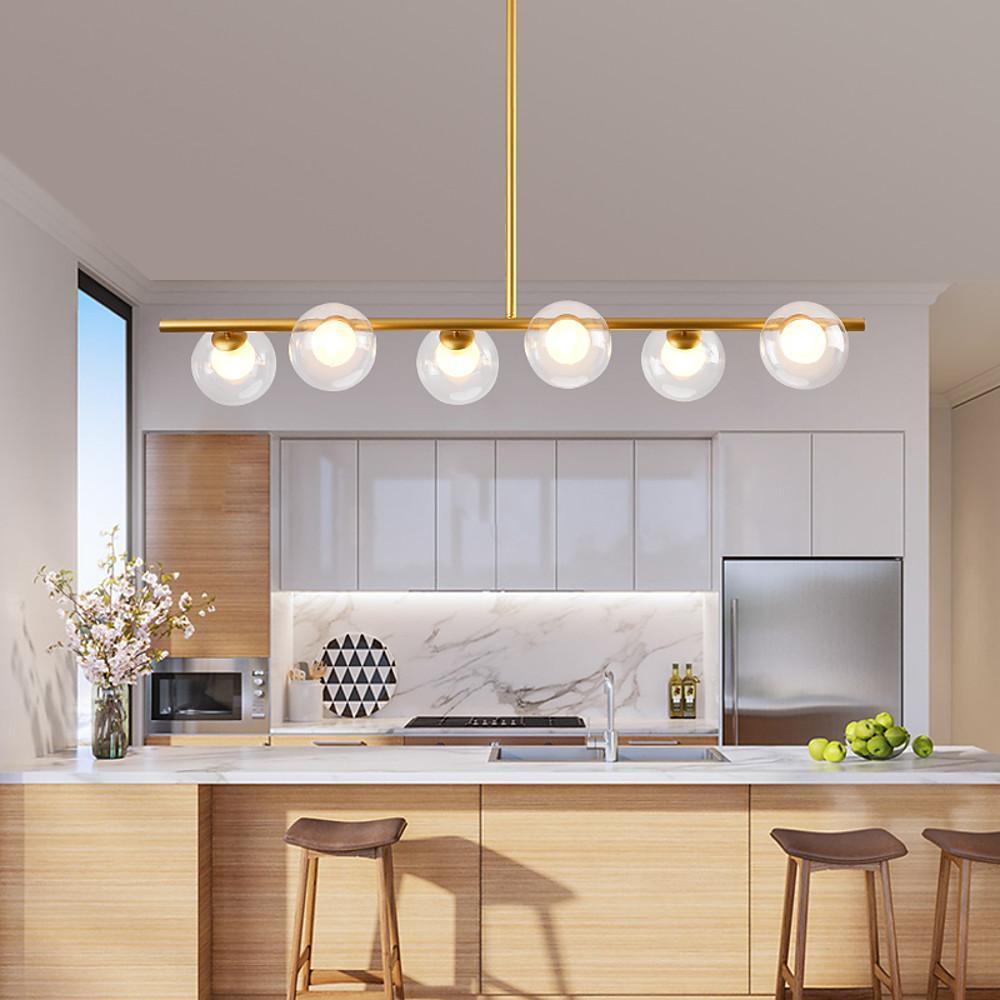 Modern Nordic 6 Light Sphere Glass Globe Chandelier Metal Adjustable Pendant Ceiling Lamp