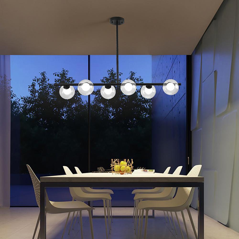 Modern Nordic 6 Light Sphere Glass Globe Chandelier Metal Adjustable Pendant Ceiling Lamp