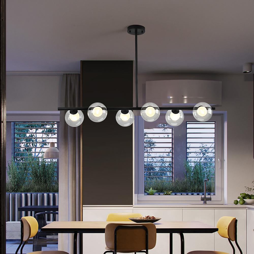 Modern Nordic 6 Light Sphere Glass Globe Chandelier Metal Adjustable Pendant Ceiling Lamp