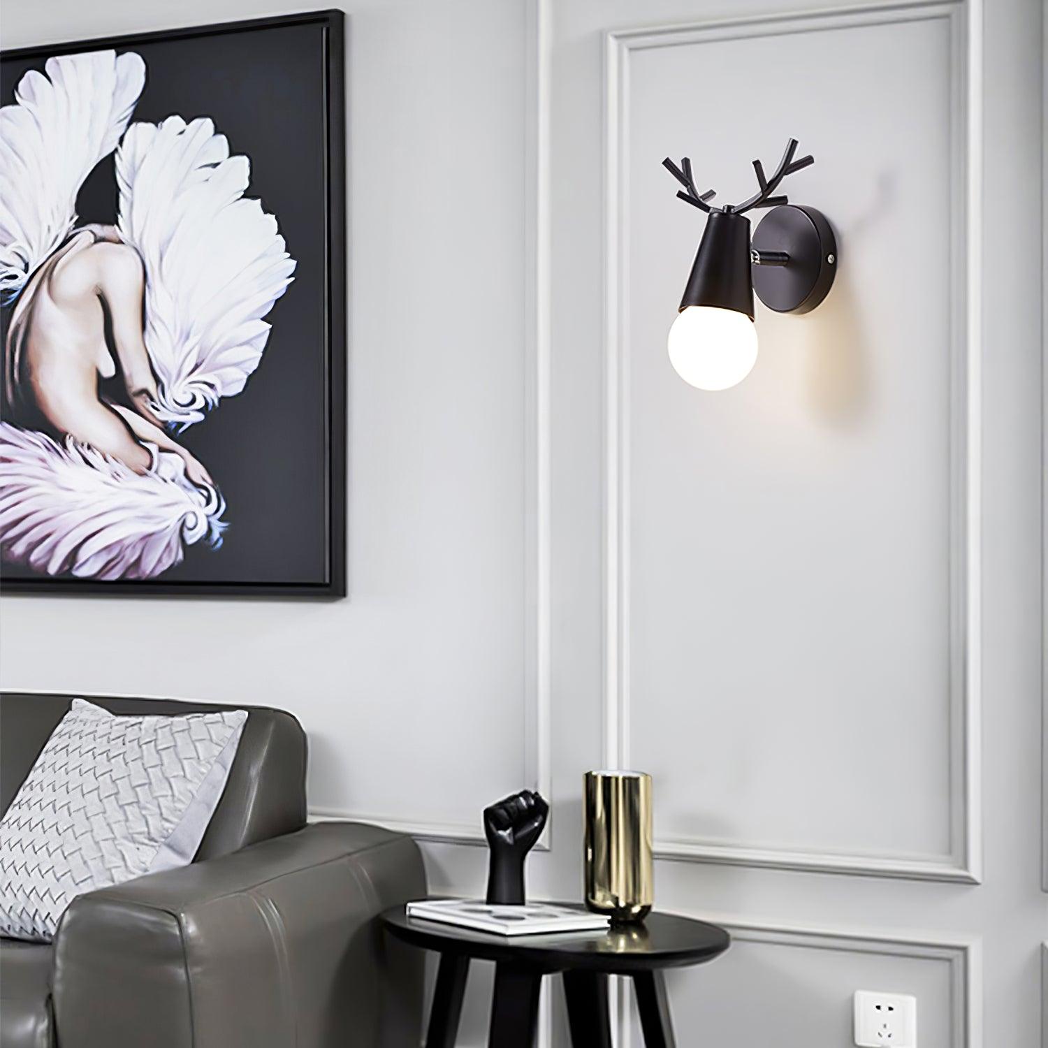 Modern Nordic Antler Deer Head Wall Sconce Indoor Metal Bracket Light for Bedroom