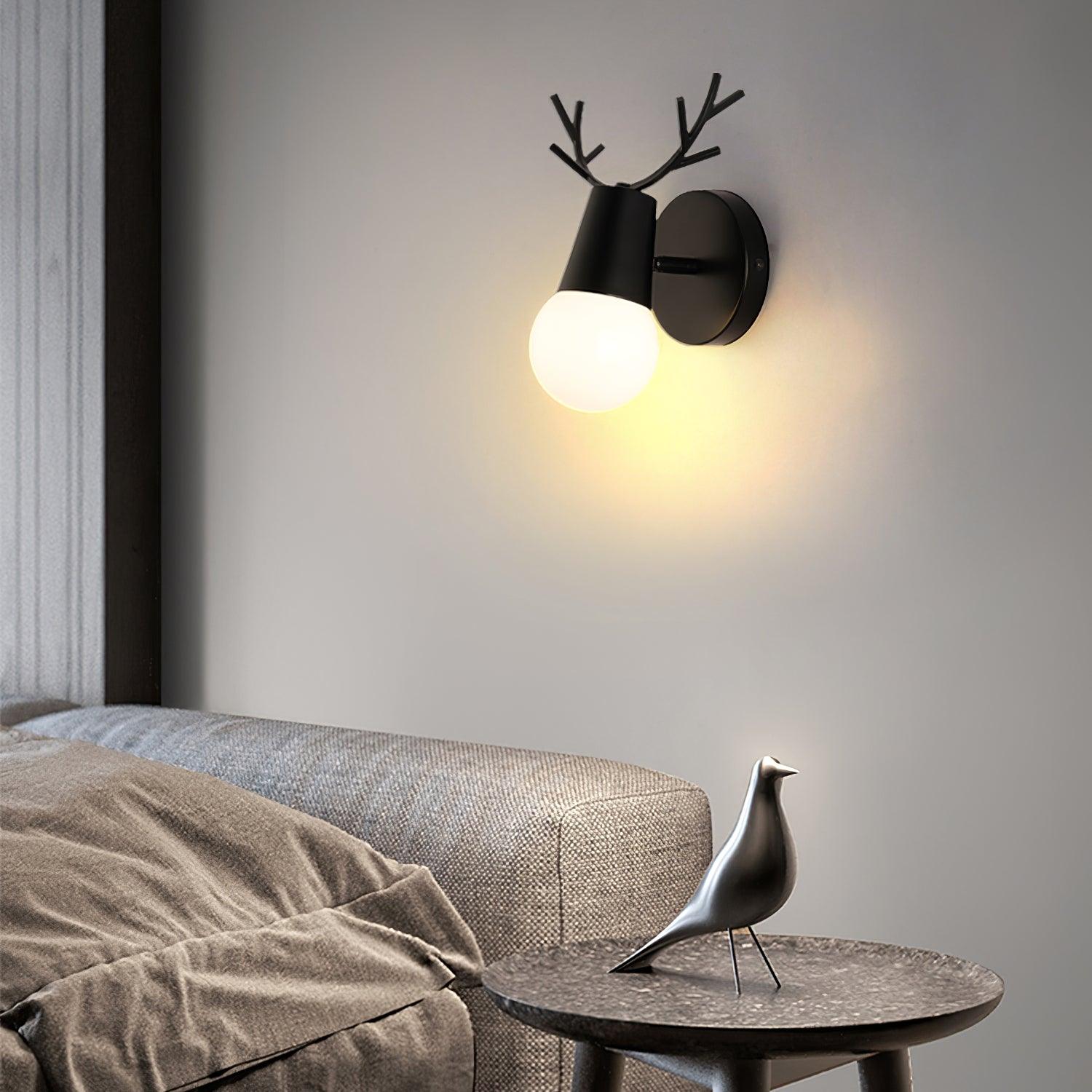 Modern Nordic Antler Deer Head Wall Sconce Indoor Metal Bracket Light for Bedroom