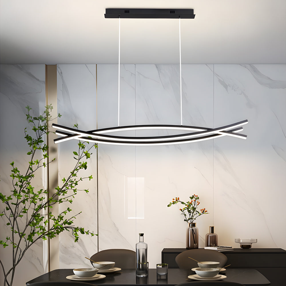 Modern Nordic Black Linear LED Chandelier Dimmable Dining Room Pendant Lighting