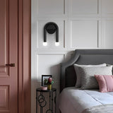Modern Nordic Black Wall Sconce Lighting with 2 Glass Globes for Bedroom and Hallway