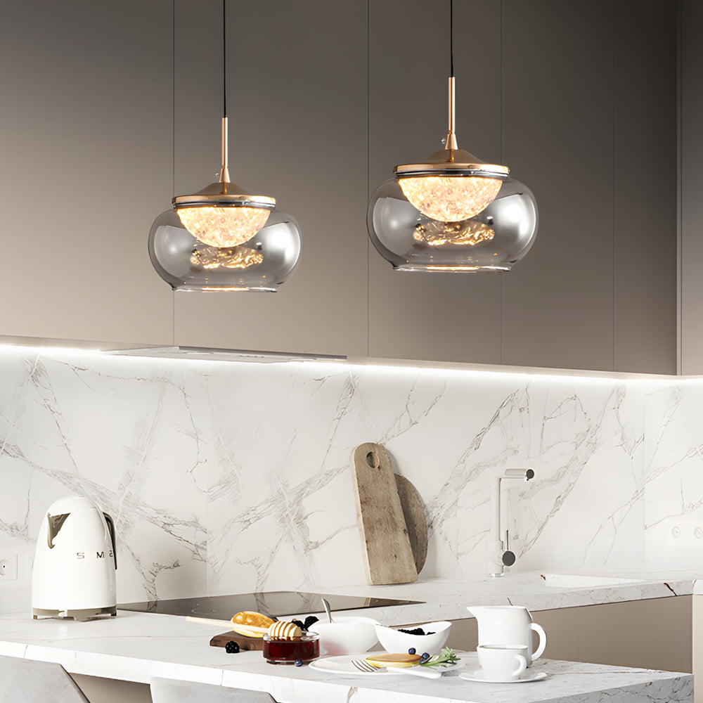 Modern Nordic Candy Jar Smoky Glass Pendant Light with 3 Step Dimming LED Hanging Lamp