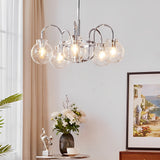 Modern Nordic Chandelier Glass Ball Curved Iron Arm Pendant Light for Living Room 4 or 5 Lights