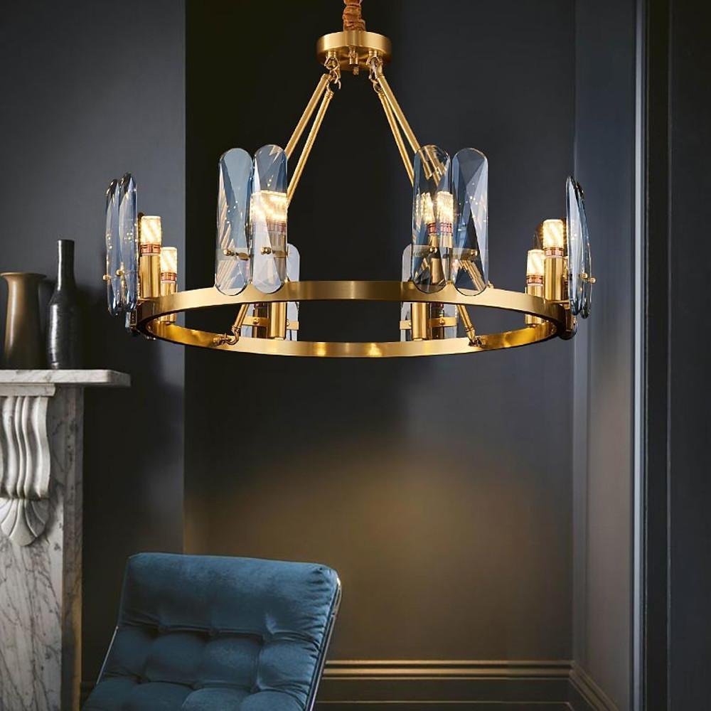 Modern Nordic Circular Copper LED Chandelier with Glass Shades for Dining and Living Rooms