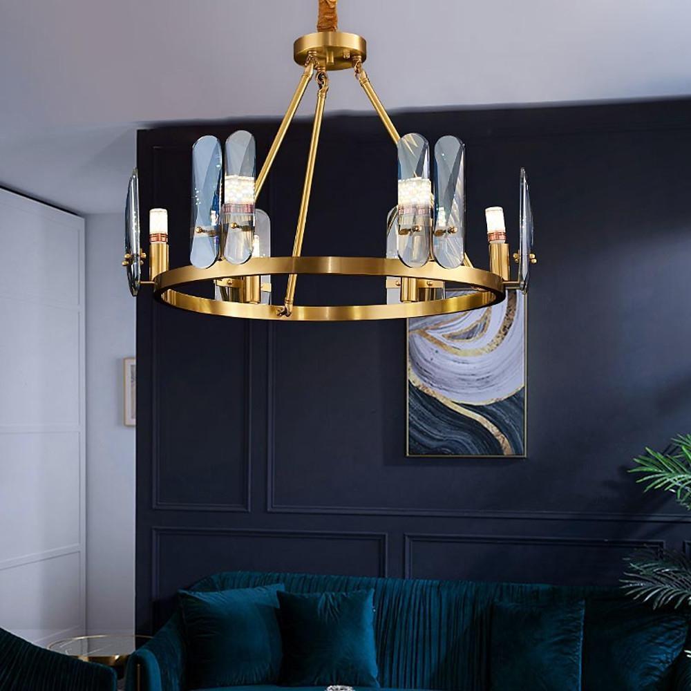 Modern Nordic Circular Copper LED Chandelier with Glass Shades for Dining and Living Rooms