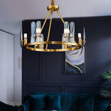Modern Nordic Circular Copper LED Chandelier with Glass Shades for Dining and Living Rooms