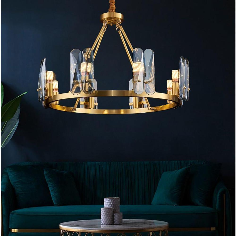 Modern Nordic Circular Copper LED Chandelier with Glass Shades for Dining and Living Rooms