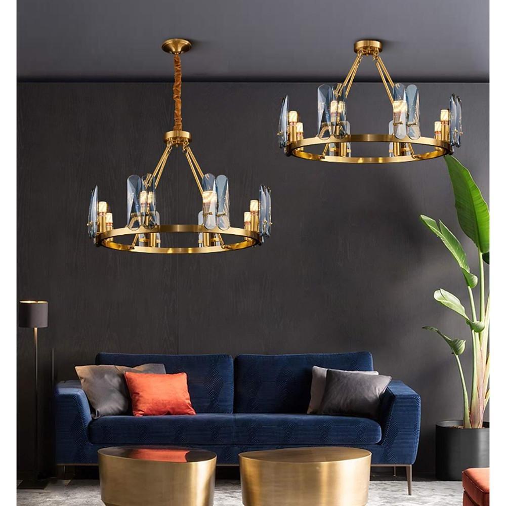 Modern Nordic Circular Copper LED Chandelier with Glass Shades for Dining and Living Rooms