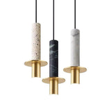Modern Nordic Cylindrical Pendant Light Metal and Marble LED Hanging Lamp for Dining Room
