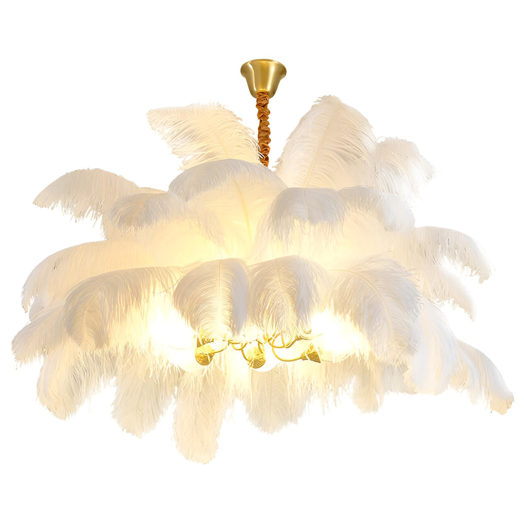 Modern Nordic Feather Chandelier Copper Semi Flush Mount Ceiling Light for Bedroom and Living Room