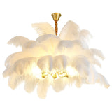 Modern Nordic Feather Chandelier Copper Semi Flush Mount Ceiling Light for Bedroom and Living Room