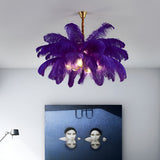 Modern Nordic Feather Chandelier Copper Semi Flush Mount Ceiling Light for Bedroom and Living Room