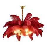 Modern Nordic Feather Chandelier Copper Semi Flush Mount Ceiling Light for Bedroom and Living Room