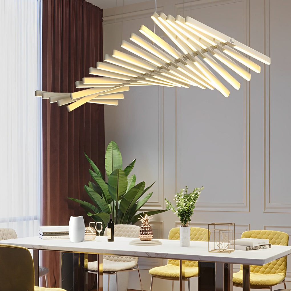 Modern Nordic Fishbone LED Chandelier Dimmable Wave Strip Pendant Light for Kitchen and Dining Room