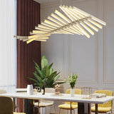 Modern Nordic Fishbone LED Chandelier Dimmable Wave Strip Pendant Light for Kitchen and Dining Room