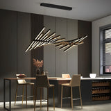 Modern Nordic Fishbone LED Chandelier Dimmable Wave Strip Pendant Light for Kitchen and Dining Room