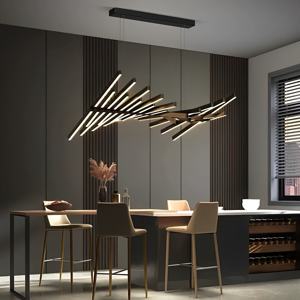Modern Nordic Fishbone LED Chandelier Dimmable Wave Strip Pendant Light for Kitchen and Dining Room