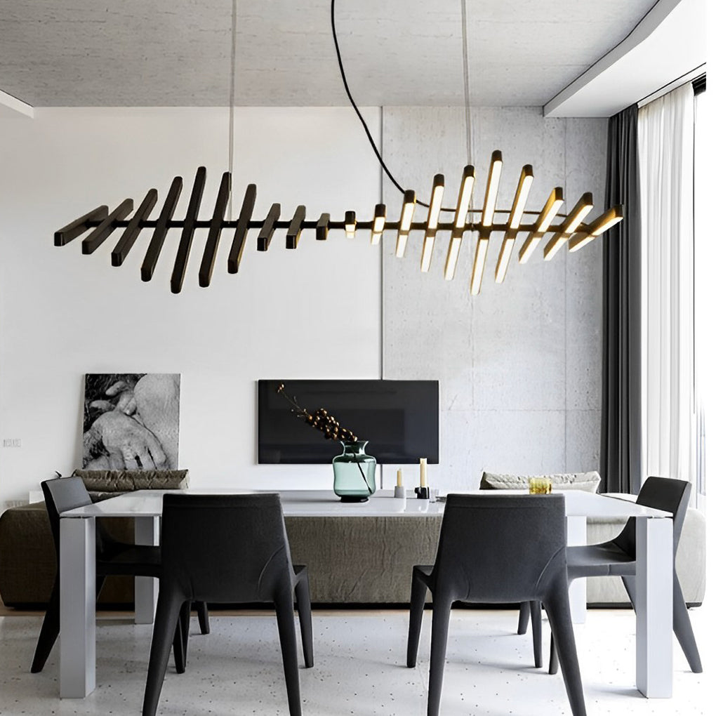 Modern Nordic Fishbone LED Chandelier Dimmable Wave Strip Pendant Light for Kitchen and Dining Room