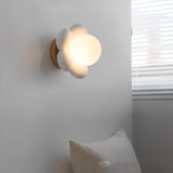 Modern Nordic Floral Wall Sconce Lighting for Bedroom with Wood and Glass Shade