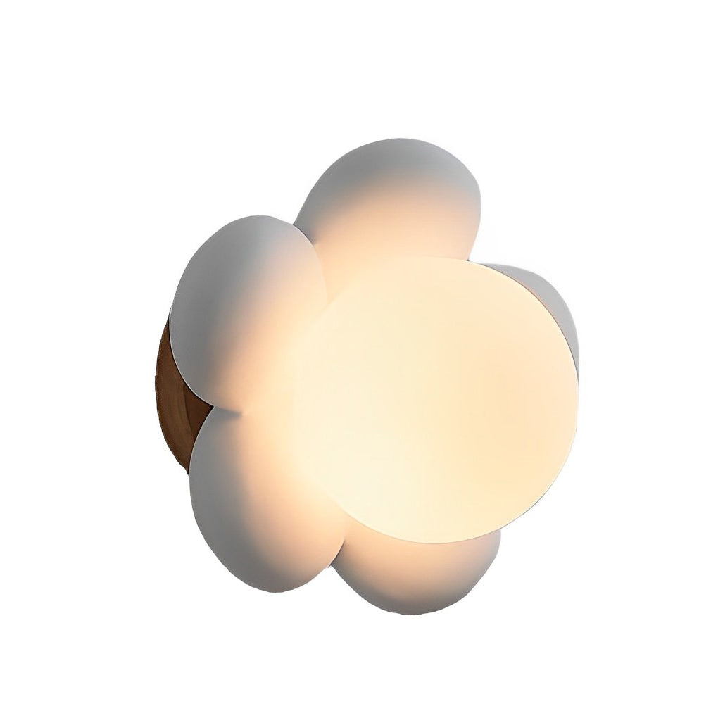 Modern Nordic Floral Wall Sconce Lighting for Bedroom with Wood and Glass Shade