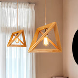 Modern Nordic Geometric Wood Frame Hanging Pendant Light Minimalist Art Chandelier