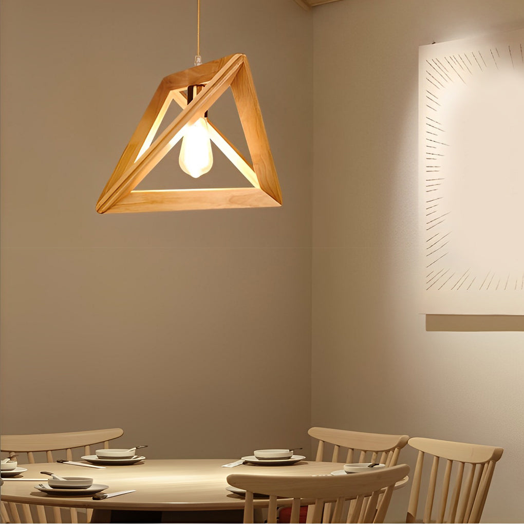 Modern Nordic Geometric Wood Frame Hanging Pendant Light Minimalist Art Chandelier