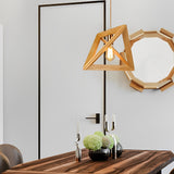 Modern Nordic Geometric Wood Frame Hanging Pendant Light Minimalist Art Chandelier
