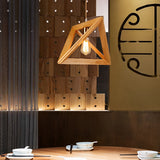 Modern Nordic Geometric Wood Frame Hanging Pendant Light Minimalist Art Chandelier