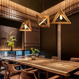 Modern Nordic Geometric Wood Frame Hanging Pendant Light Minimalist Art Chandelier