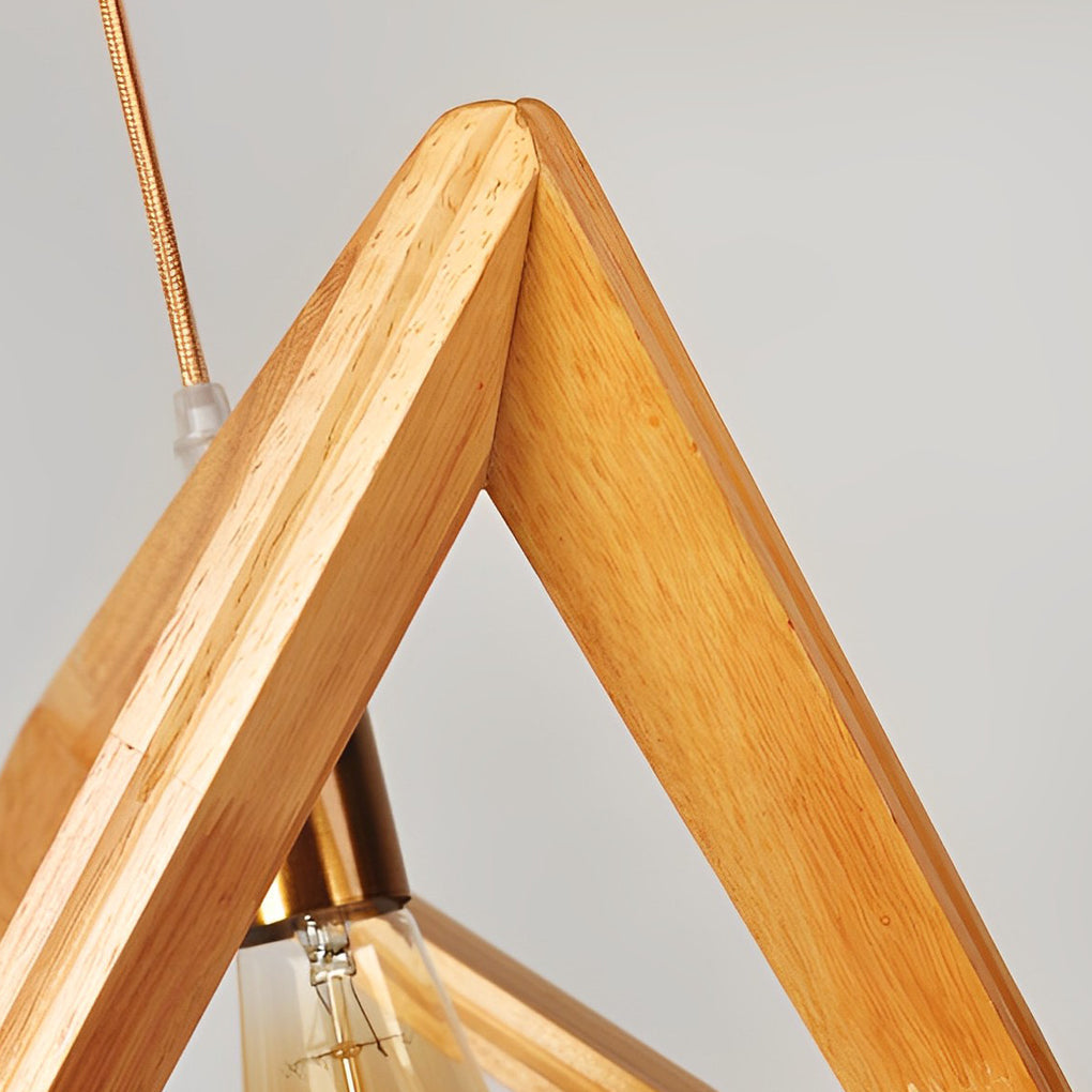 Modern Nordic Geometric Wood Frame Hanging Pendant Light Minimalist Art Chandelier
