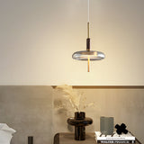 Modern Nordic Glass and Walnut Wood Pendant Light with Brass Accents and 3 Step Dimming