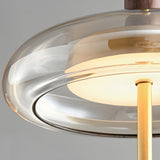 Modern Nordic Glass and Walnut Wood Pendant Light with Brass Accents and 3 Step Dimming