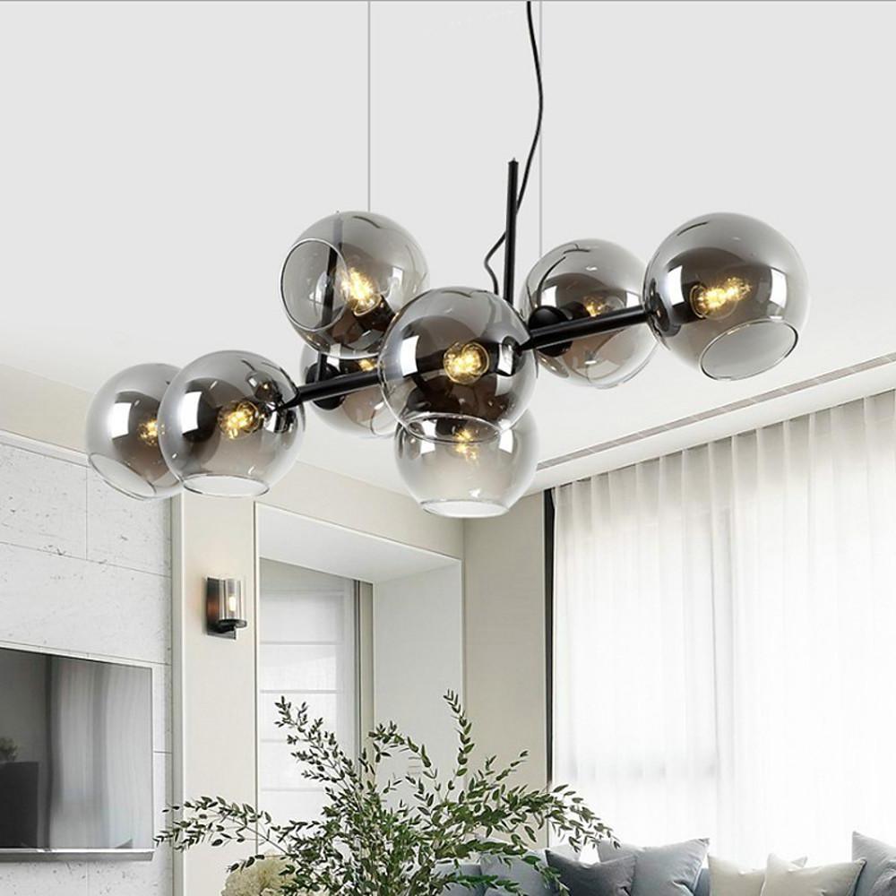Modern Nordic Glass Bubble Chandelier with 8 Light Metal Industrial Frame for Dining Room