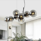 Modern Nordic Glass Bubble Chandelier with 8 Light Metal Industrial Frame for Dining Room