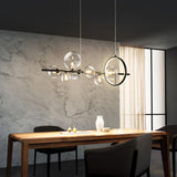 Modern Nordic Glass Bubble Chandelier with Integrated LED Ring and Black Linear Frame