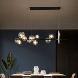 Modern Nordic Glass Bubble Chandelier with Integrated LED Ring and Black Linear Frame