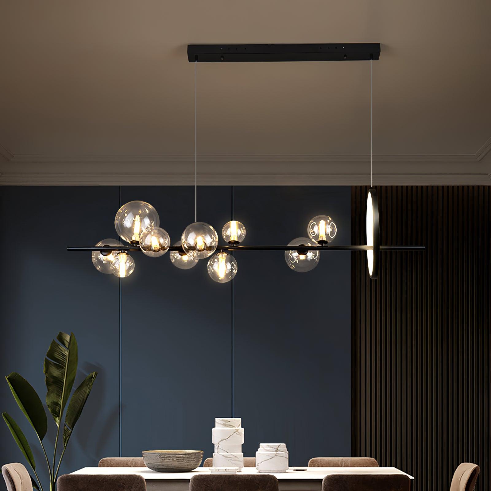 Modern Nordic Glass Bubble Chandelier with Integrated LED Ring and Black Linear Frame