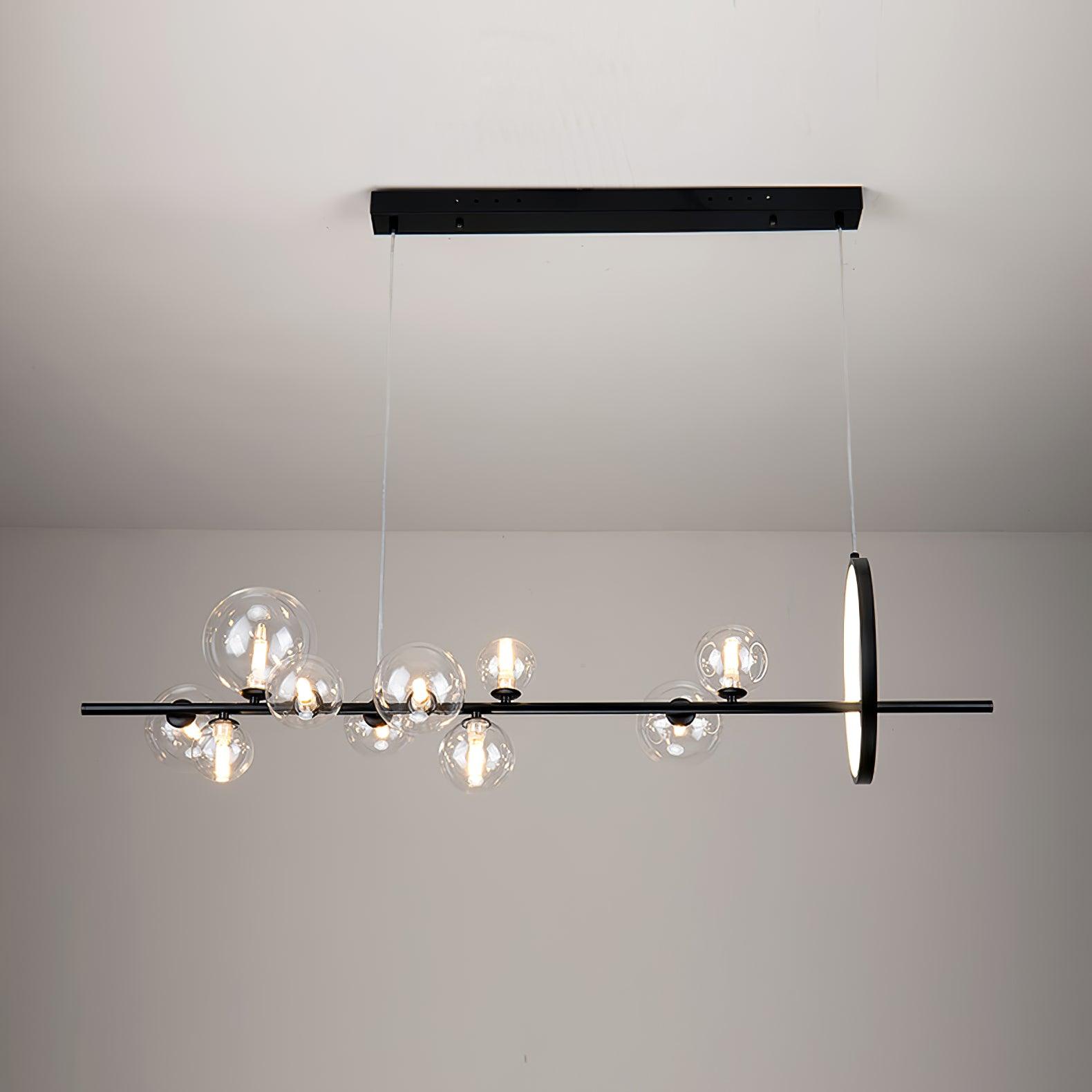 Modern Nordic Glass Bubble Chandelier with Integrated LED Ring and Black Linear Frame